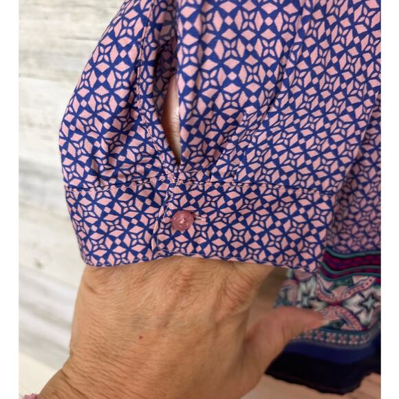 Talbots Women's Small blue pink Boho Tencel 3/4 sleeve lightweight top blouse - Picture 5 of 6